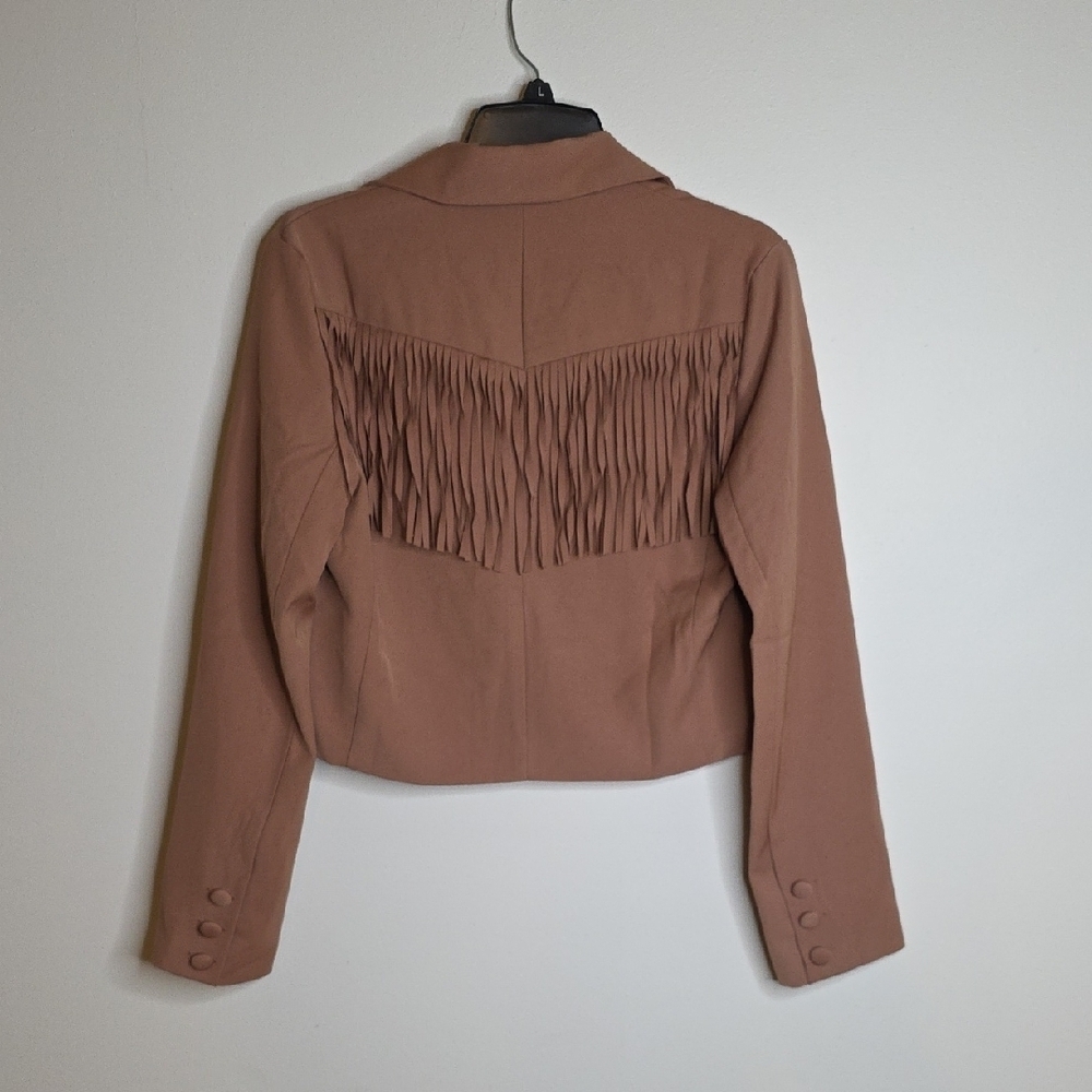 Strut & Bolt CroppedWomen's Tan Fringe Blazer Sz Medium NWT - Picture 4 of 4